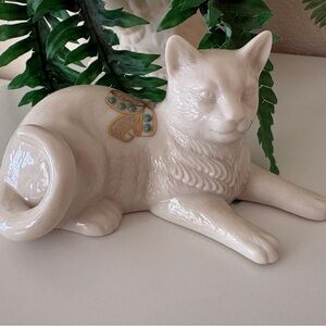 Lenox Cat Kitten Aqua Jewels Gold Bow‎ Porcelain China Figurine 1992